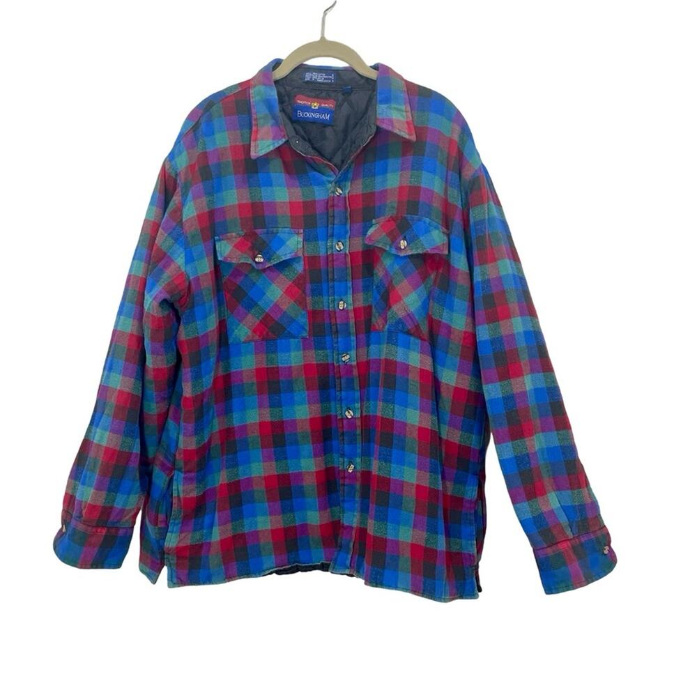 Vintage 90s Insulated Flannel Plaid Button-Up Jacket Buckingham Men's Size XL